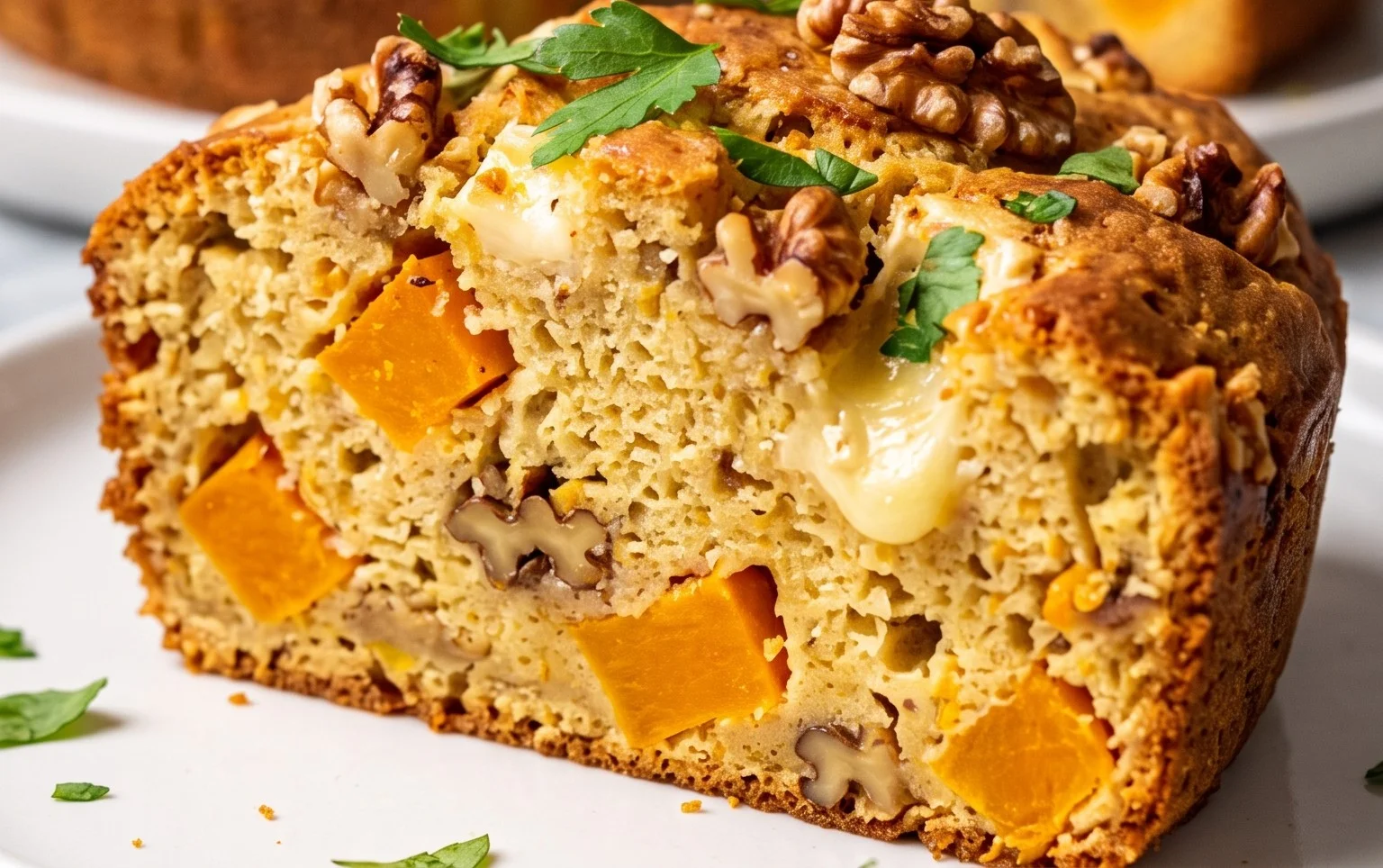 Cake salé à la courge butternut, fromage et noix